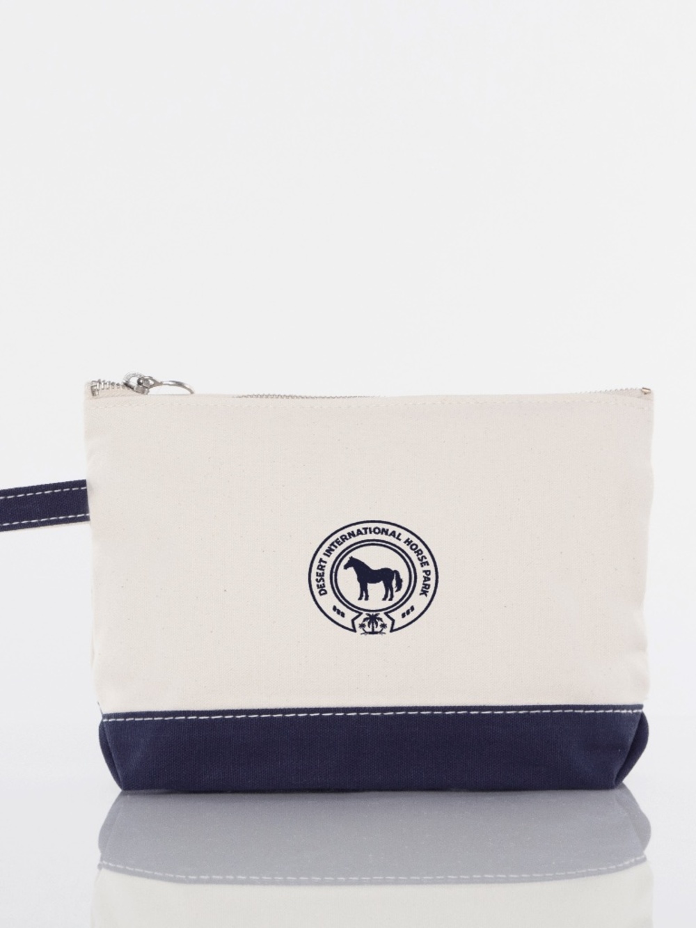 NWT Desert International Horse Park Navy and Cream Zip Pouch with DIHP Logo